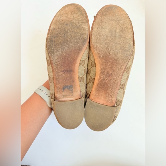 Gucci Brown white bow embellished Canvas GG supreme ballet flats EU 38 - Picture 5 of 7
